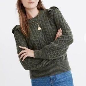 MADEWELL XS wool dark green sweater shoulder ruffles
